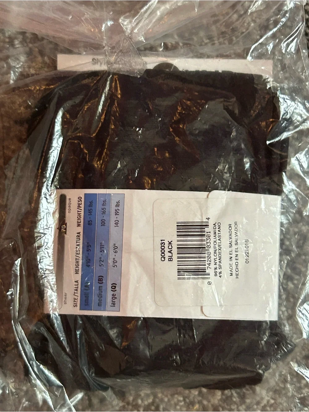 New L'eggs Opaque Tights - Size Large Black (Denier 70)